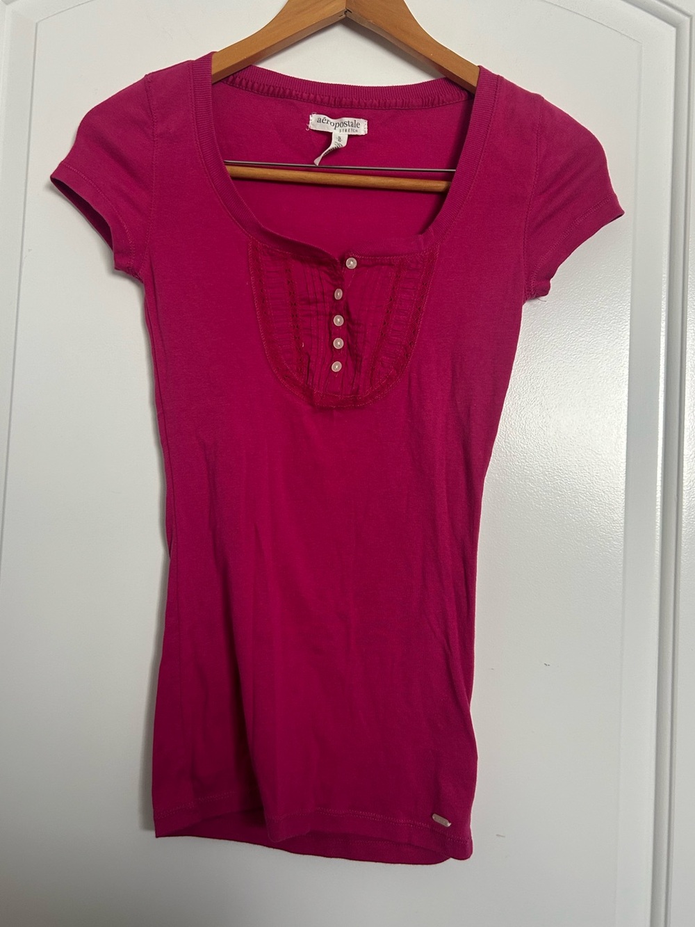 Aeropostale Y2K 90S Henley Short Sleeve Top Pink Size S babydoll vintage tweed